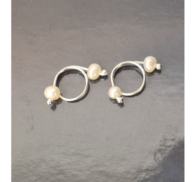 Non-Piercing Silver Nipple Rings with Natural White Pearls