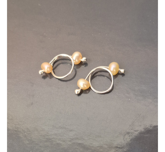 Non-Piercing Sterling Silver Nipple Rings with Natural Peach Pearls (Pair)