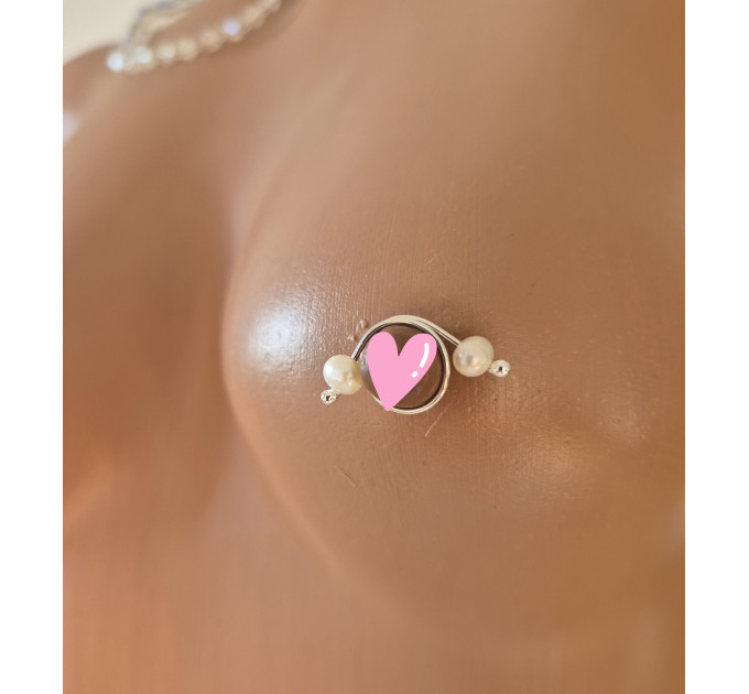 Non-Piercing Silver Nipple Rings with Natural White Pearls