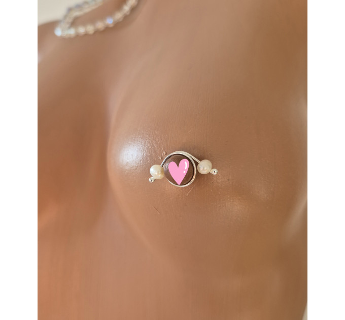 Non-Piercing Silver Nipple Rings with Natural White Pearls