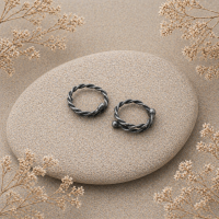 Oxidized Twisted Sterling Silver Non-Piercing Nipple Rings (Black)