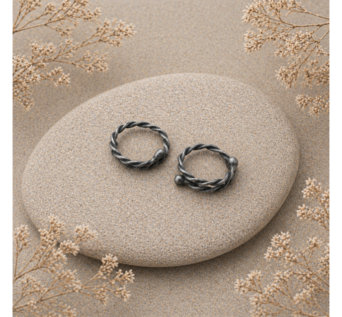 Oxidized Sterling Silver Twisted Non-Piercing Nipple Rings (Pair)