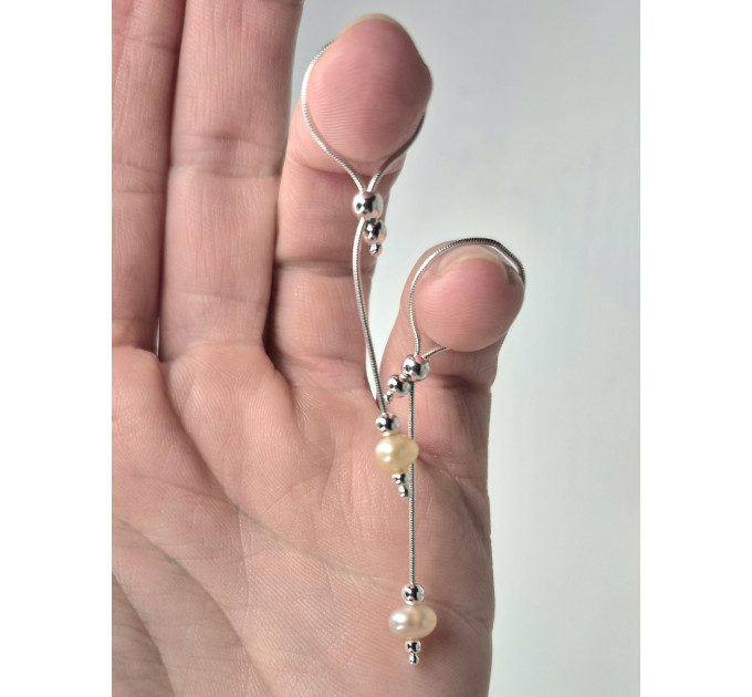 Adjustable Handmade Sterling Silver Breast Jewelry with Natural Pearls