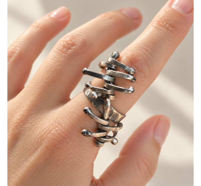 Handmade Articulated Sterling Silver R4ing with Moving Parts | SilverBuds