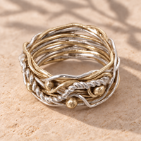 Nest Ring – Boho Wire Bramble Ring, Boho Wire Wrap Silver Brass, Wide Mixed Metal Statement Band, Size 12Wrap Ring, Wide Handmade Silver and Brass Mixed Metal Band